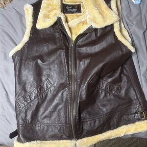 Brown Leather Vest with Cream Lining